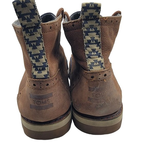 Toms Brogue Boots Mens 9 Vibram Soles Chestnut Brown Leather Navy Herringbone main image 12